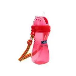 Water Bottle 400ml with Silicone Straw - Transparent Pink