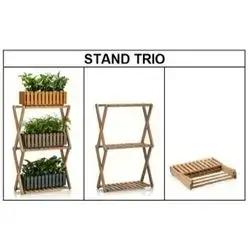 Wooden Flower Stand Trio Naturel