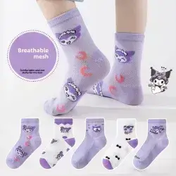 5 Pairs Kuromi Cartoon Character Socks – 8-12 Years
