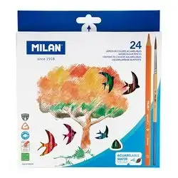 Mi̇lan Box 24 Water Soluble Colour Pencils With Paintbrush