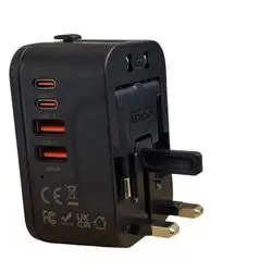 Universal Travel Adapter, featuring a multi-functional design suitable for worldwide use.