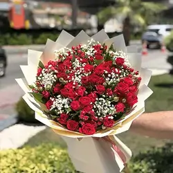 Red Baby Rose and Gypsophila Bouquet