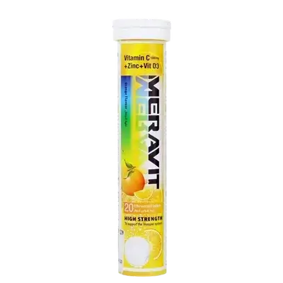 Meravit Vitamin C 1000mg+ Zinc+ Vit D3 20 Effervescent Tablets _ mera pharma