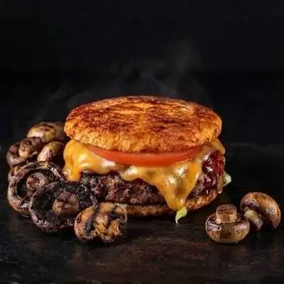 Meat Burger With Cheese And Grilled Mushroom