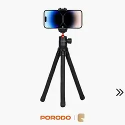 Porodo Flexible Multi-Surface Octopus Tripod Stand 360° Flexible High-Friction Rubber Legs - Black