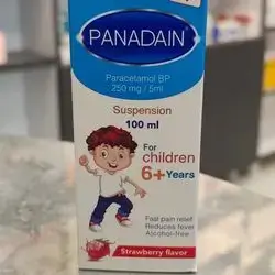 panadain paracetamol 250mg/5ml for children 6+ years strawberry flavor fast pain relief , reduce fever, alcohol free