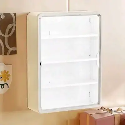 1pc Multi-Functional Storage Cabinet, White Dust-Proof Display Cabinet With Storage Shelves