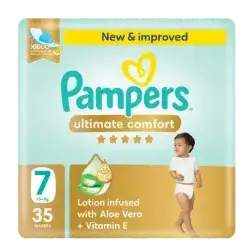 Pampers Ultimate Comfort Taped Diapers with Aloe Vera Lotion & Vitamin E, Size 7 (15+ kg), 35 Pieces