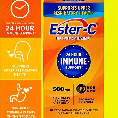 Vitamin C Ester-C 500 mg 24 Hour Vitamin C Tablets for Immune Support, Respiratory health, Collagen Production, Skin and Joint Health, Vitamin C Supplement, 90 Count vitamin c
