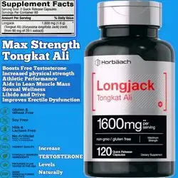Horbäach Longjack Tongkat Ali, for Men and Women, Concentrated Extract, Maximum Strength, Tongkat Ali, Eurycoma Longifolia, 120 Capsules