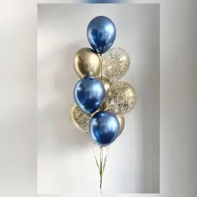 Blue, Gold & Transparent Standard Helium Balloon Group – 11 Balloons