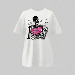 StreetHx 1pc Casual Skeleton And Slogan Graphic Short Sleeve Tee