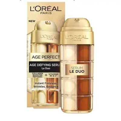 L'Oréal Paris Anti-Aging Serum for All Skin Types, Double Action, Firming and Brightening, Soft and Nourished Skin, No Wrinkles, with Collagen and Vitamins B3 and C, Age Perfect 30 ml