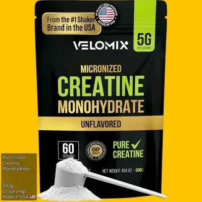 VELOMIX Micronized Creatine Monohydrate Powder - 100% Pure Creatine, Unflavored and Easy to Mix | Supports Muscle Growth, Recovery, and Strength | 5000mg Per Serv (5g) - 60 Servings Creatine