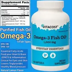 Omega 3, fish oil, natural lemon Flavor, Highly Purified 5 Fish types oil, omega3, feed your Heart Brain Eyes Joints Skin, 150 Softgels omega 3