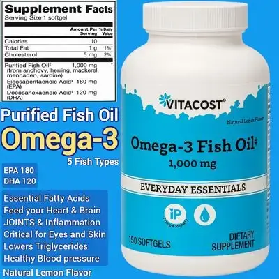 Omega 3, fish oil, natural lemon Flavor, Highly Purified 5 Fish types oil, omega3, feed your Heart Brain Eyes Joints Skin, 150 Softgels omega 3 