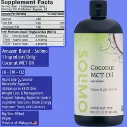 MCT Liquid Coconut Oil, Unflavored, Vegan & Gluten-free, Clean and 1 Ingredient Only, Body Composition and Weight Management, helps Convert Fat to Energy, Sharper Brain and Focus, improves Learning ability, 32 fl oz (946ml) mct oil