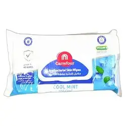 Carrefour Cool Mint Antibacterial Skin Wipes, 40 Pieces