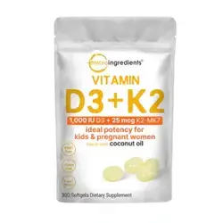 Micro Ingredients Vitamin D3 K2 5000IU /2000IU / 1000IU, Infused with Virgin Coconut Oil, 300 Softgels