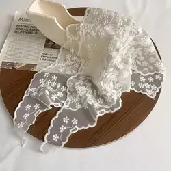 1pc Girls' French Lace Triangle Scarf With Floral Pattern White Vintage Decorative Headband
