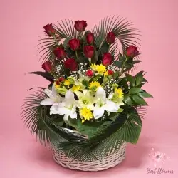 Basket Of Flowers-White&Red&Yellow