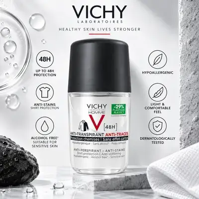 Vichy Roll-on antiperspirant for men against white and yellow stains