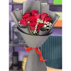 Medium Bouquet Of Red Damask Flowers, 11 Flowers