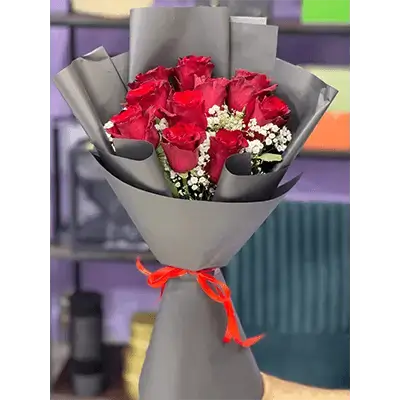 Medium Bouquet Of Red Damask Flowers, 11 Flowers