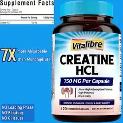 Creatine HCl, 750mg, Superior Absorption, Creatine Hydrochloride, Endurance, Strength, Fast Absorbing, No Loading, No Bloat, No Gut Discomfort, 120 Capsules creatine HCL