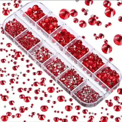 12pcs Grid Nail Art Rhinestones, Size 1.5mm-5mm, 3D Nail Crystals