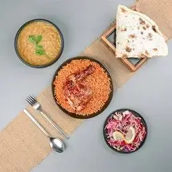 Red Rice And Grilled Chicken And Lentil Soup