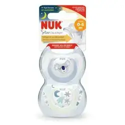 nuk 0-6m star day & night pacifier 2 pcs