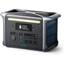 Anker 757 Portable Power Station, Powerhouse 1229Wh LiFePO4 Battery, 1500W Solar Generator with 6 AC Outlets (Solar Panel Optional), 2 USB-C Ports 100W Max, LED Light for Camping, RV, Power Outage (Renewed)