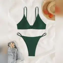 Swim Basics Women's Summer Beach Solid Color Bikini Set - XXS