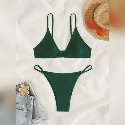 Swim Basics Women's Summer Beach Solid Color Bikini Set - XXS