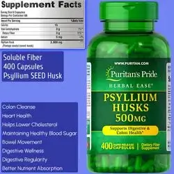 Psyllium Husks 500 mg, Psyllium Seed Husk, digestive and Colon health, blood sugar, Regularity, Bowel movement, lowers cholesterol, Soluble Fiber, 400 Capsules fiber
