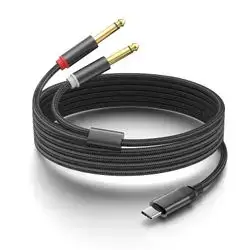 Audio Cable USB C to Dual 6.35mm 1/4 inch Stereo Splitter yellow & White Cable (Black)