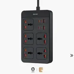 Green Lion GS 500 2500W Universal Power Socket with 5 Outlets, 4 USB-C & 2 USB-A Ports (20W PD) - Black
