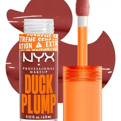 NYX PROFESSIONAL MAKEUP Duck Plump High Pigment Plumping Lip Gloss with Spicy Ginger, Vegan Lip Makeup - Brick Of Time (Rich Terracotta)