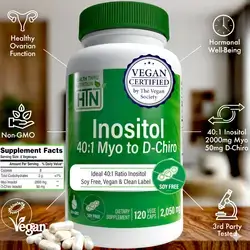 Inositol, 40:1 Myo-Inositol to D-Chiro-Inositol Ratio, 2050mg Per Serving, Certified Vegan, Myo-Inositol, d chiro inositol, myo inositol, 2in1, Hormone Balance, Ovarian, PCOS, Insulin Resistance, Waist Trimmer, 120 Capsules inositol 