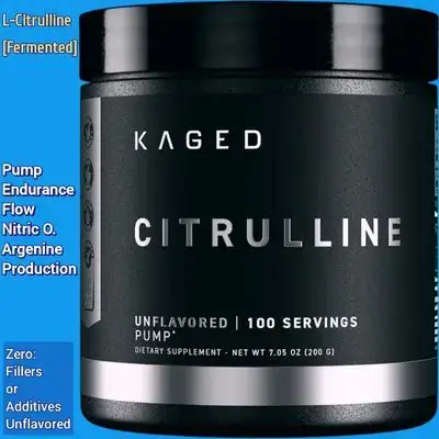 Kaged, L Citrulline Powder, Citrulline, Fermented L-Citrulline, Unflavored, Nitric Oxide, Argenine Production, Enhanced Pumps, Improve Muscle Vascularity, Endurance, Fuller Muscles, Blood Flow, Heart Health, Men & Women, 100 Servings, 200g L Citrulline