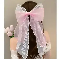 Mesh Bow Decor Flower Pattern Sweet Style Hair Clip