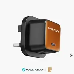 Powerology QX 45W Pocket-Sized GaN Fast Charger with USB-C PD Ultra-Compact Travel Adapter