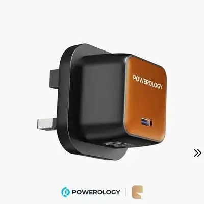 Powerology QX 45W Pocket-Sized GaN Fast Charger with USB-C PD Ultra-Compact Travel Adapter