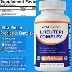 Lactobacillus Reuteri Complex, 22 Billion CFU, Delayed Release Capsules, L Reuteri, probiotic, Digestive & Gut Health, with Prebiotic Inulin Fiber, 60 Capsules L Reuteri