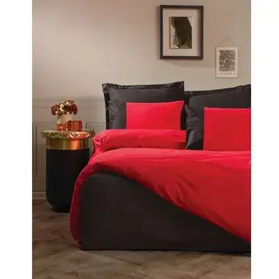 Asir Cotton Box Hazel Red And Black Double Person Linen Fitted