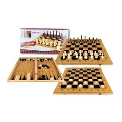Chess 3 in 1 - chess with Pieces and Wooden Board medium size suitable for children and adults