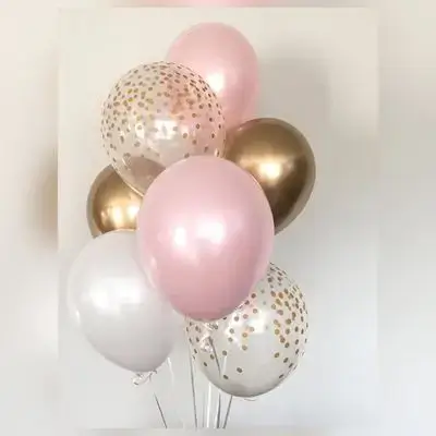 Gold, Pink, White & Transparent Standard Helium Balloon Group – 7 Balloons
