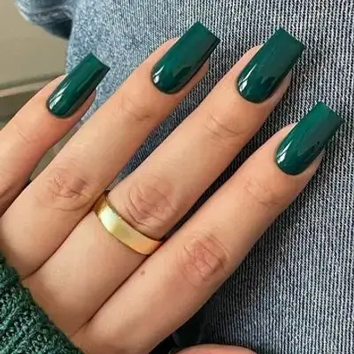 24Pcs/Set Minimalist Dark Green Medium-Long Rectangle Everyday Romantic Full Cover Press-On Fake Nails
