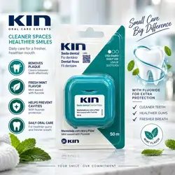 KIN Dental Floss – Mint Waxed with Fluoride, 50 m